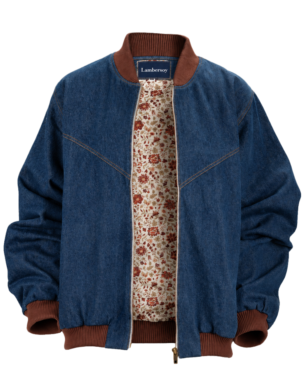 Denim brown collar Bomber Jacket