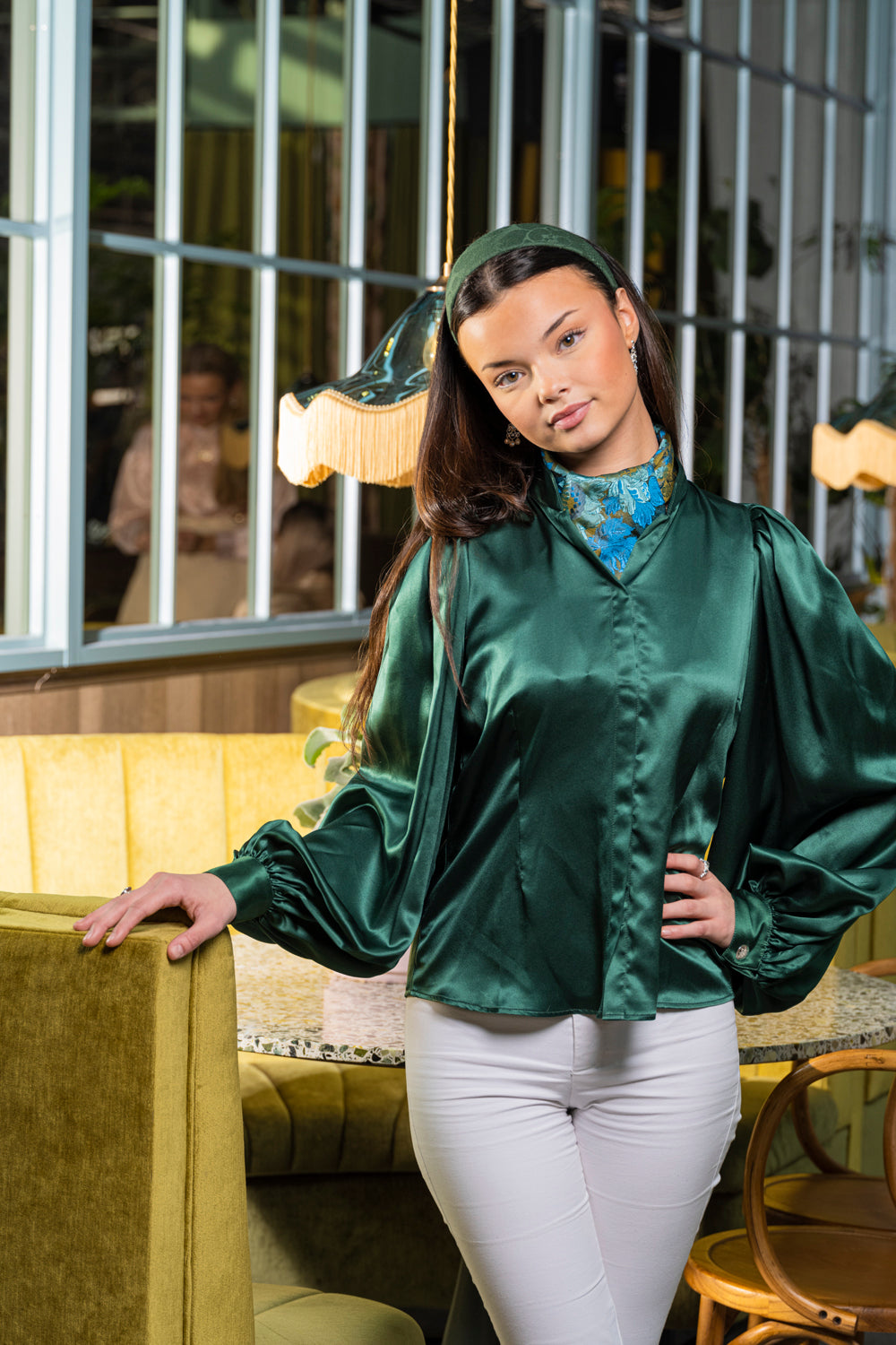 Green silk shirt