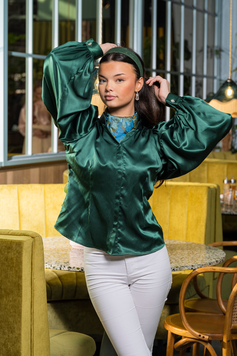 Green silk shirt