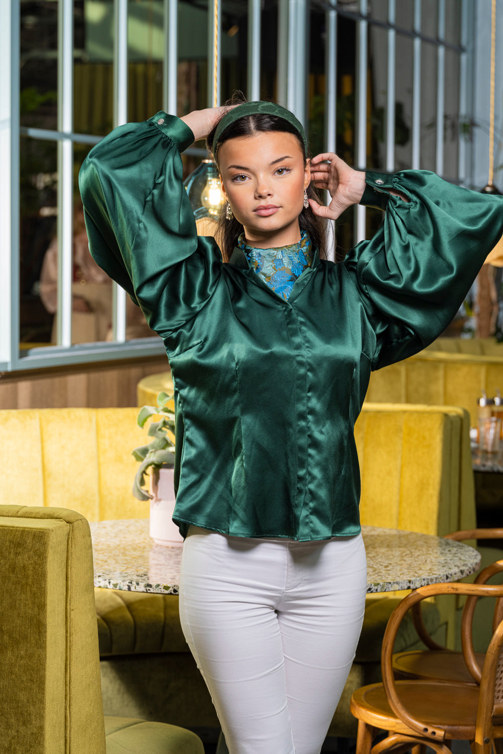 Green silk shirt
