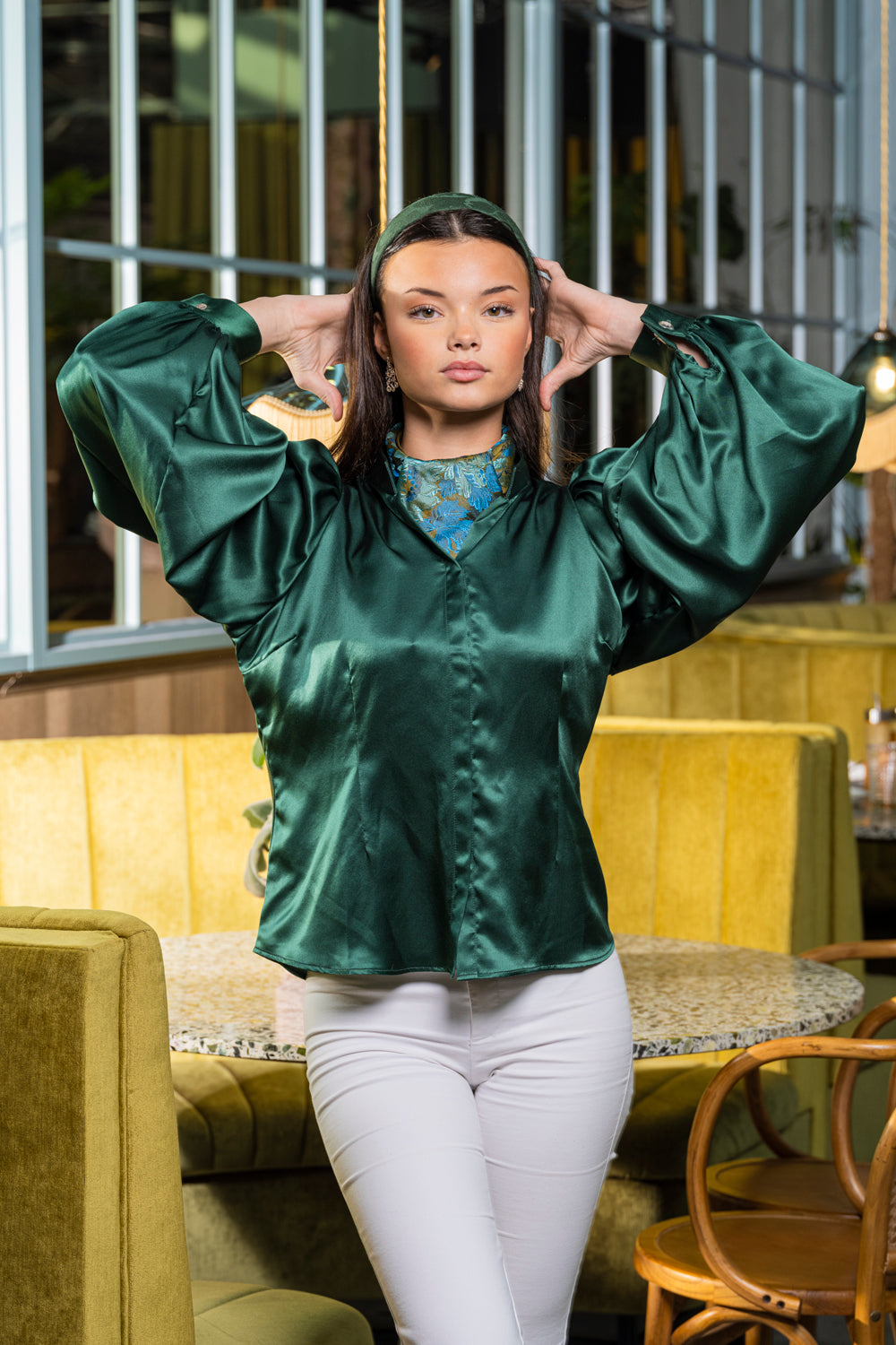 Green silk shirt