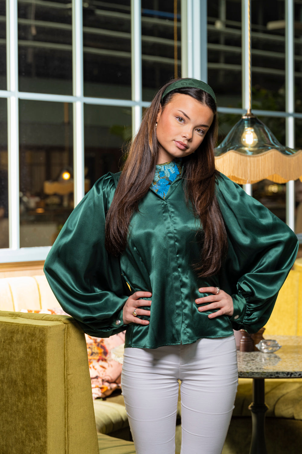 Green silk shirt