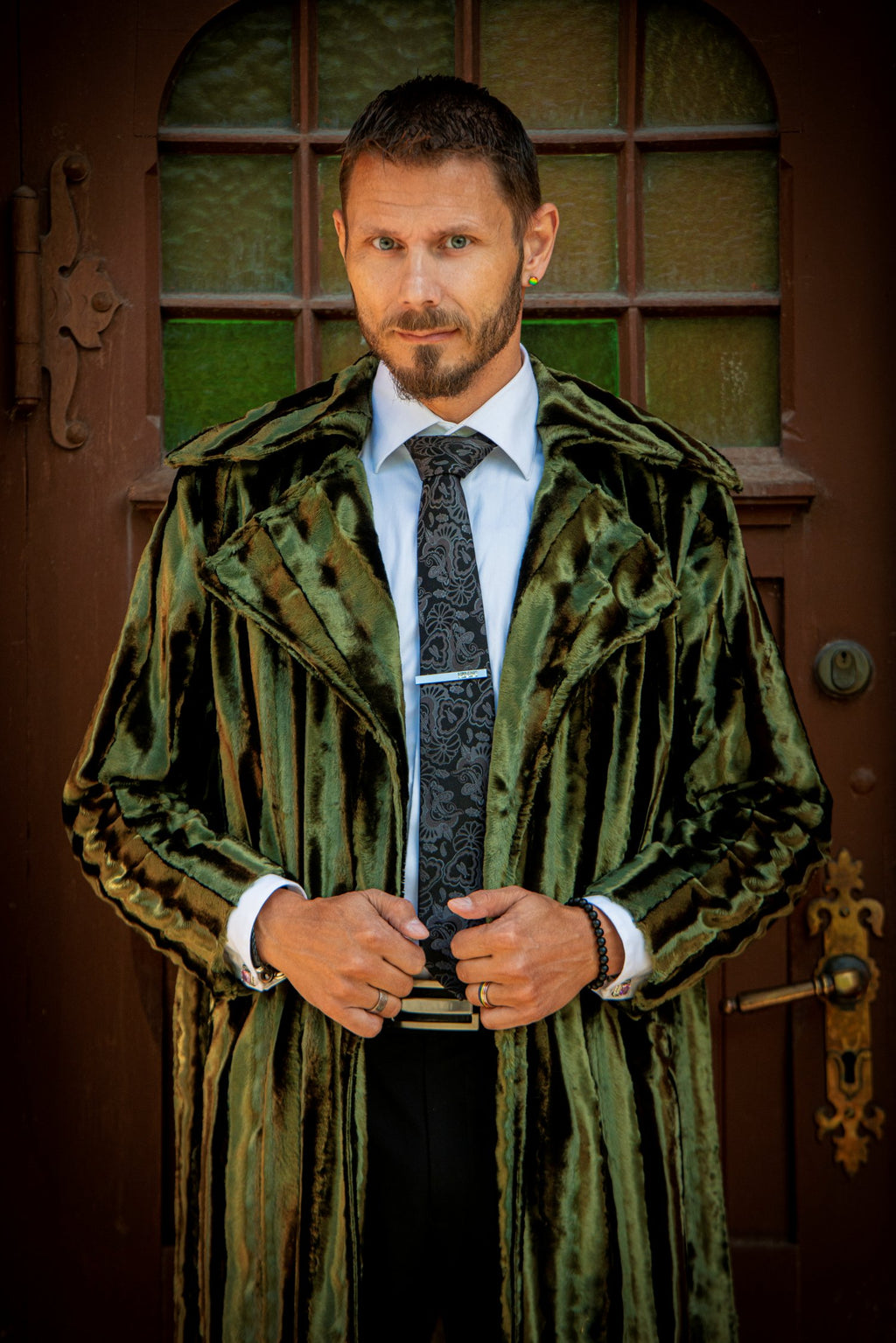 Green fur coat