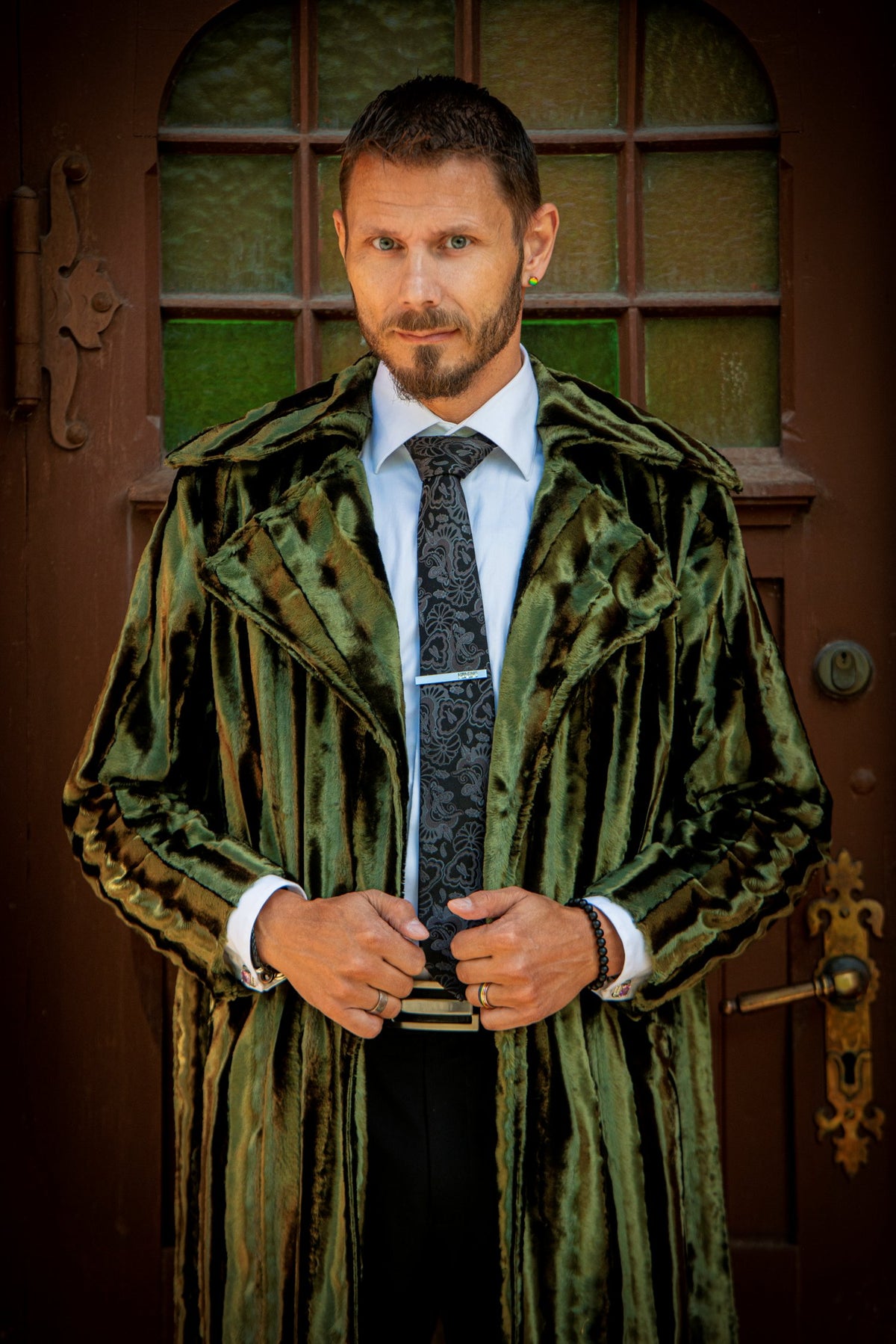 Green fur coat