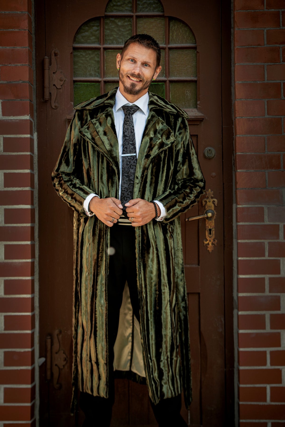 Green fur coat