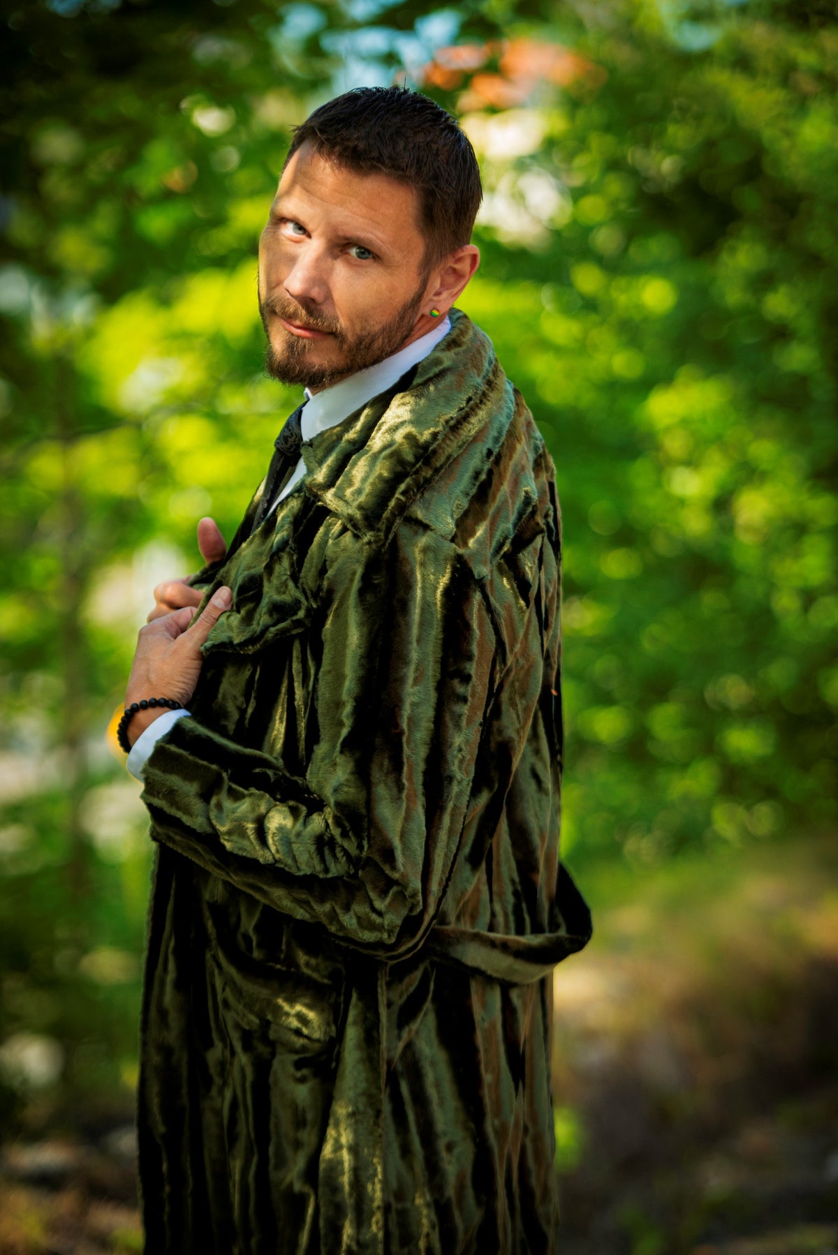 Green fur coat