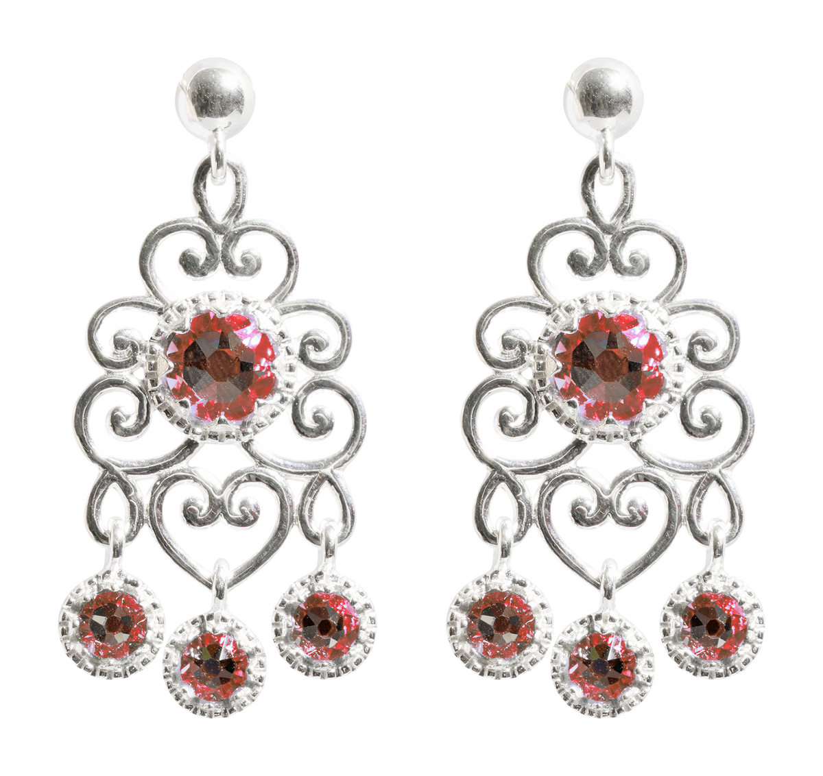 Crystal Drop Earrings - Red