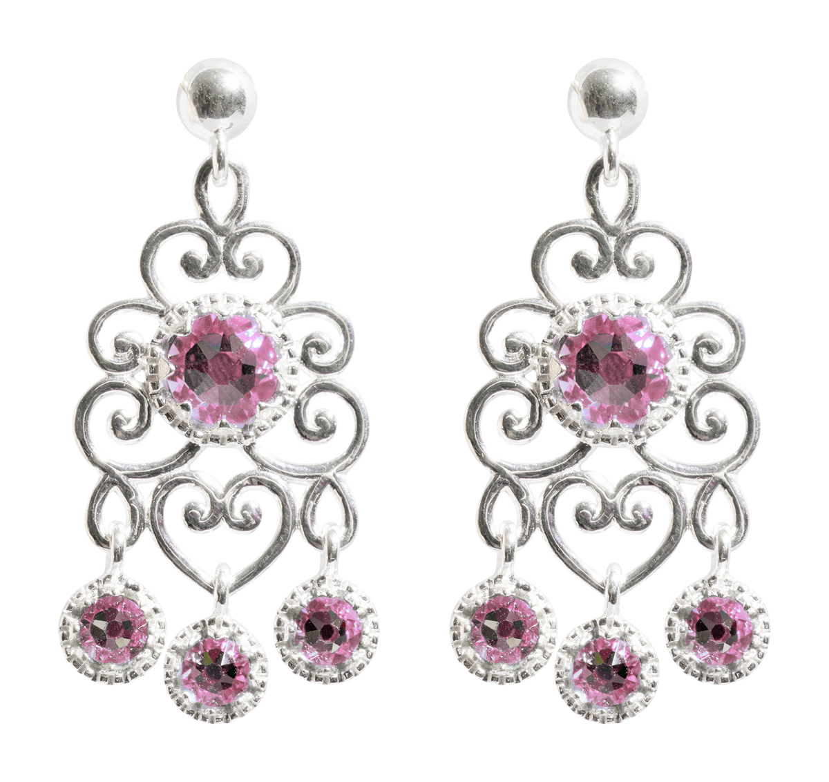 Crystal Drop Earrings - Pink
