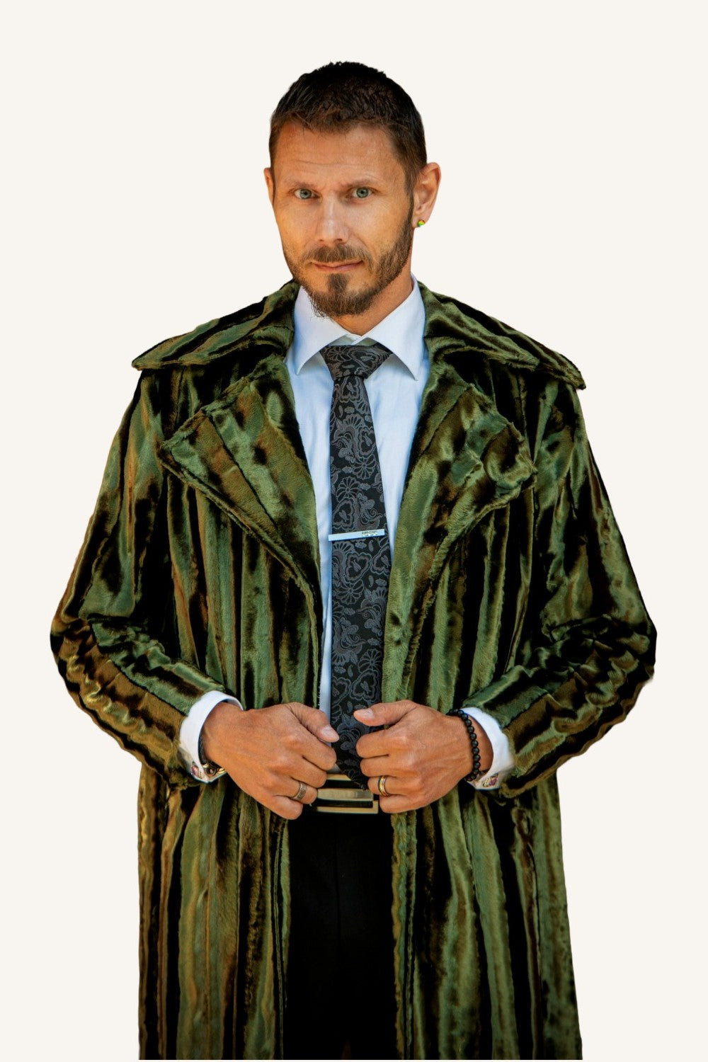 Green soft fur coat